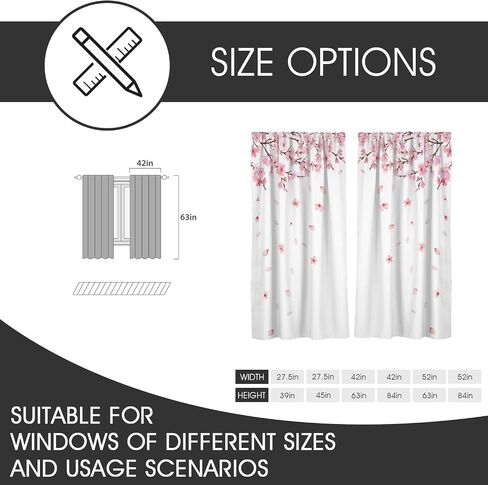 Pink and White Window Curtain Floral Flower Cherry Blossom Japanese Sakura Branches Garden Art Girls 52" W x 84" L Curtains for Bedroom Living Room 2 Panels Rod Pocket Drapes in Kuwait