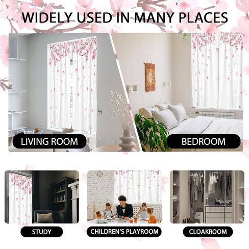 Pink and White Window Curtain Floral Flower Cherry Blossom Japanese Sakura Branches Garden Art Girls 52" W x 84" L Curtains for Bedroom Living Room 2 Panels Rod Pocket Drapes in Kuwait