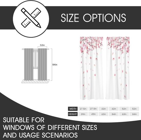 Pink and White Window Curtain Floral Flower Cherry Blossom Japanese Sakura Branches Garden Art Girls 52" W x 84" L Curtains for Bedroom Living Room 2 Panels Rod Pocket Drapes in Kuwait