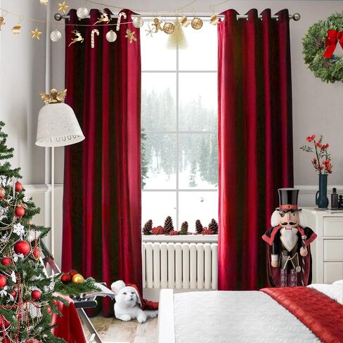 Melodieux 100% Blackout Velvet Curtains for Bedroom Living Room - Super Soft - Thermal Insulated Drapes with Black Liner, 52 by 84 Inch, Red (2 Panels) in Saudi Arabia