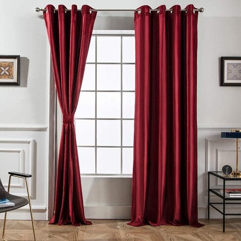 Melodieux 100% Blackout Velvet Curtains for Bedroom Living Room - Super Soft - Thermal Insulated Drapes with Black Liner, 52 by 84 Inch, Red (2 Panels) in Saudi Arabia