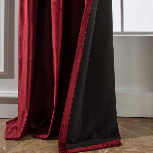 Melodieux 100% Blackout Velvet Curtains for Bedroom Living Room - Super Soft - Thermal Insulated Drapes with Black Liner, 52 by 84 Inch, Red (2 Panels) in Saudi Arabia