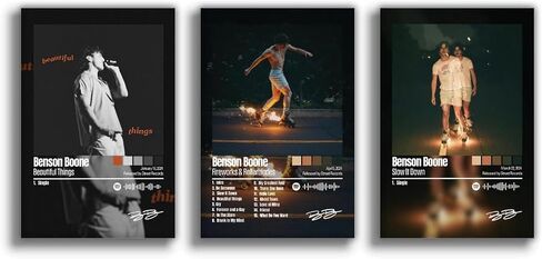 oooac A Set of 3 album canvas posters,Benson Boone Poster Fireworks & Rollerblades Poster, Album Aesthetics 3 Piece Set,8x12IN Canvas Prints Unframed Set of 3 in Saudi Arabia