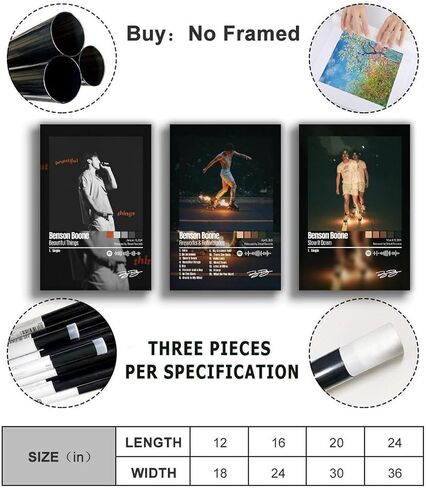 oooac A Set of 3 album canvas posters,Benson Boone Poster Fireworks & Rollerblades Poster, Album Aesthetics 3 Piece Set,8x12IN Canvas Prints Unframed Set of 3 in Saudi Arabia