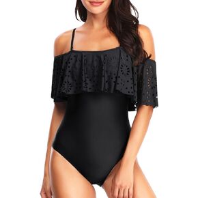 Tempt Me Women One Piece Off Shoulder Lace Swimsuits Ruffle Flounce Hollow Bathing Suits