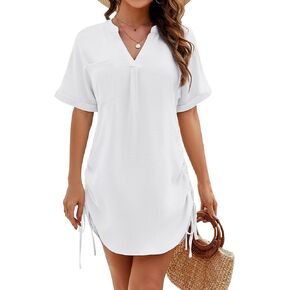 BMJL Women's Swimsuit Coverup V Neck Bathing Suit Cover Up Drawstring Beach Dress Bikini Swimwear Coverups 2024