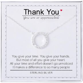 AmpleLove Thank You Gifts for Women Friends - Sterling Silver Simple Circle Necklace Bezel Pendant Sparkly Cubic Zirconia Halo Necklaces for Women Girls