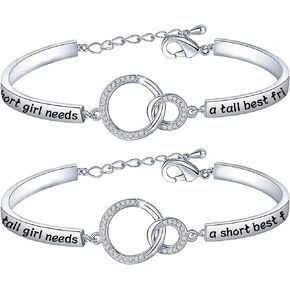 PLITI Funny Short Tall Friend Bracelet Short Tall BFF Set Friendship Jewelry Every Tall Girl Needs a Short Best Friend Bangle