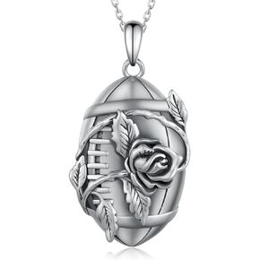 Feijiesi Football Necklace 925 Sterling Silver Sports Football Necklace for Women Sport Jewelry Gifts for Girls Football Lover