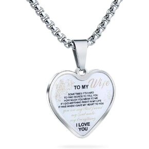 Wolentty Elegant Stainless Steel Wife Statement Necklace with Love Heart Charm Gift for Girlfriend