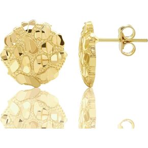 LoveBling 10k Yellow Gold Round Nugget Stud Earrings (.50")