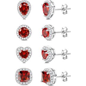 MILACOLATO Sterling Silver Cubic Zirconia Stud Earrings for Women Men | 18K White Gold Plated Hypoallergenic Long Post Birthstone Studs | Square Heart Round Teardrop Cut Simulated Diamond Halo Stud Jewelry