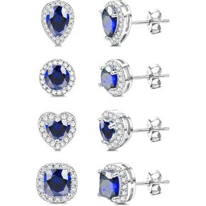 MILACOLATO Sterling Silver Cubic Zirconia Stud Earrings for Women Men | 18K White Gold Plated Hypoallergenic Long Post Birthstone Studs | Square Heart Round Teardrop Cut Simulated Diamond Halo Stud Jewelry