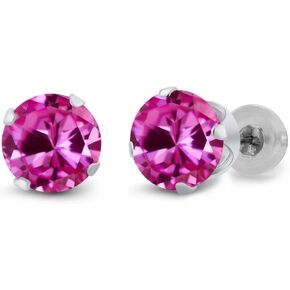 Gem Stone King 14K White Gold Pink Created Sapphire Earrings For Women (2.00 Cttw, Round 6MM)