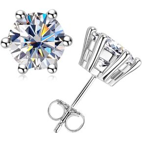 Moissanite Stud Earrings 6 Prong Round Cut 4cttw D Color VVS1 Lab Created Diamond 18K White Gold Plated Sterling Silver Moissanite Earrings for Women Men with Certificate