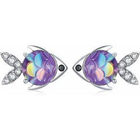 Cute Animal Stud Earrings for Kids - Sterling Silver 925 Dragonfly Earrings Fish Studs for Teen Girls Women Dainty Cubic Zirconia Earrings Gifts