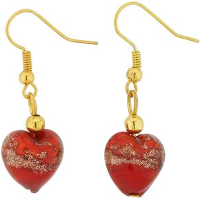 GlassOfVenice Murano Glass Heart Earrings - Red Sparkles