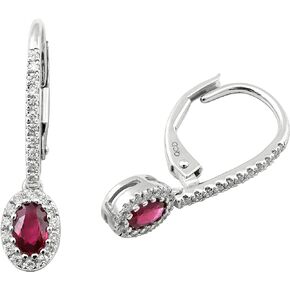 KOKAV 14K White Gold Genuine Emerald/Sapphire/Ruby Dangle Earrings with Diamonds