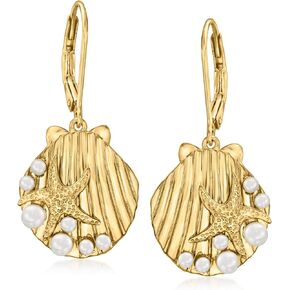 Ross-Simons 2-3mm Cultured Pearl Seashell Drop Earrings in 18kt Gold Over Sterling