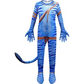 Yameidie Kid Boys Girls Halloween Cosplay Costume Bodysuit Dress Up Jumpsuit Zentai Suit with Tail,Mask