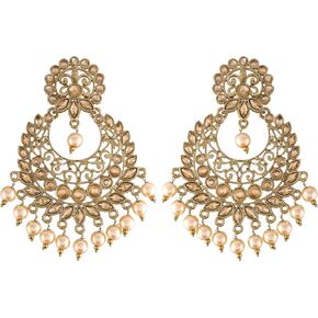 I Jewels 18K Gold Plated With Stunning Antique Finish Ethnic Kundan & Faux Big Pearl Chandbali Earrings for Women/Girls (E2867) in Kuwait