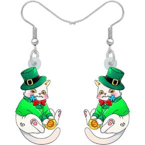 NEWEI St Patricks Day Earrings Cute Shamrock Hat Animals Dangle Jewelry for Women Girls Festival Accessories