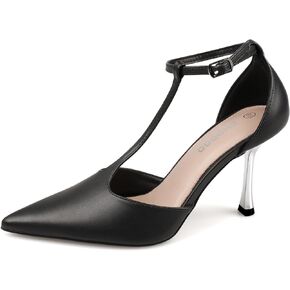 Women's High Heel Ankle Strap Pumps T-bar Pointed Toe Pump Shoes - 3.5'' Stiletto Heels