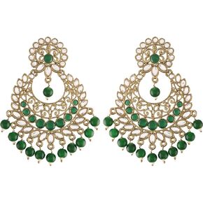I Jewels 18K Gold Plated With Stunning Antique Finish Ethnic Kundan & Faux Big Pearl Chandbali Earrings for Women/Girls (E2867)