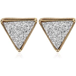 RIAH FASHION Acrylic Stone Druzy Delicate Earrings - Sparkly Faux Quartz Geometric Lightweight Polygon Star, Cross, Heart Studs