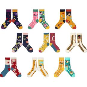 9 Pairs Of Women's Socks Interesting Crew Socks Novel Cartoon Flower Women's Socks, Fashionable Nove