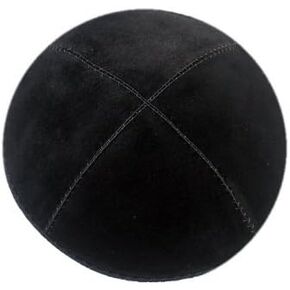 Black Four Section Suede Kippah with Lines and Trim