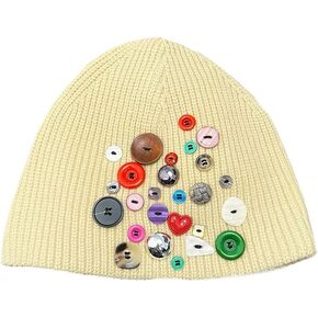 OANEXX Colorful Buttons Knitted Beanie Y2K Buttons Skull Caps for Women Men Beanie Hats Winter Outdoor Warm