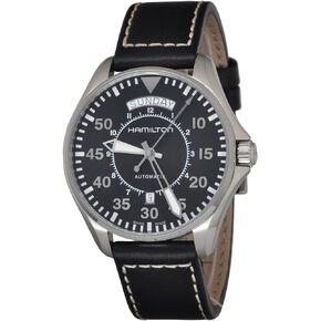 Hamilton Men's 'Khaki Aviation' Swiss Automatic Stainless Steel and Black Leather Casual Watch (Model: H64615735)