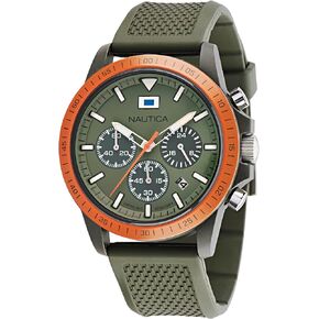 Nautica Men's NAPNOF3S2 One Military Green Wheat PU Fiber Strap Watch