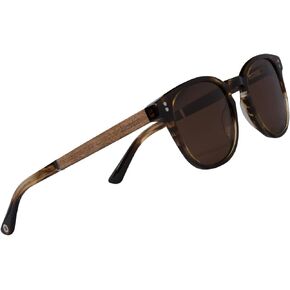 Woodies Vintage Zebra Wood One Bridge Polarized Black Sunglasses | FREE Wooden Gift Box | 100% UVA/UVB Ray Protection