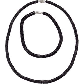 BlueRica 2 Piece Set ~ Black Smooth Puka Shell Beads Necklace & Anklet