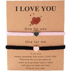 Colorful Heart Matching Bracelets for Couples BFF Bracelets Adjustable Couple Bracelets Set Valentine's Day Love Jewelry Gift for Boyfriend Girlfriend