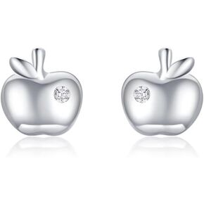 Tiny Apple Stud Earrings 925 Sterling Silver Cubic Zirconia Crystal Fruit Small Cartilage Tragus Earrings Studs Post Piercing Cute Jewelry Gifts for Women Girls Hypoallergenic