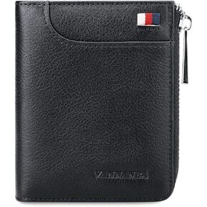 VANNANBA Mens Genuine Leather Zipper Wallet RFID Blocking Bifold Zip Around Wallets Multi Credit Card Holder with Coin Pocket & Bill Compartment(black)