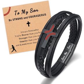 ORISPRE Baseball Gifts for Boys, Leather Bracelet for Son/Grandson/Nephew