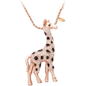 Giraffe Deer Pretty Black Enamel Crystal Sweater Pendant Necklace Three Color
