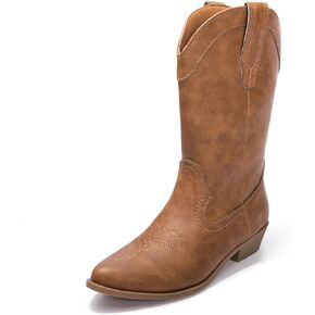 Luffymomo Women's Western Mid-Calf Cowboy Boots Point Toe Classic Cowgirl Boot