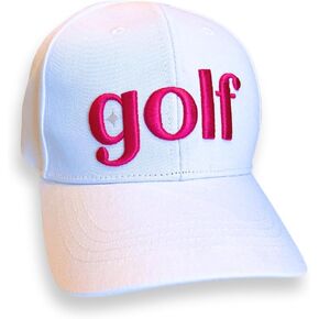 Women's Golf Hat White Ballcap with Pink Accent - Trendy Apparel for Woman, Adjustable Ball Cap Golf Theme, for Golf Women, Ladies Cute Golf Gear Apparal Caps - One Size Fits All Unisex