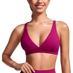 CRZ YOGA Butterluxe Deep V-Neck Sports Bras for Women - Spaghetti Strap Criss Cross Padded Bra Sexy Wireless Yoga Bra