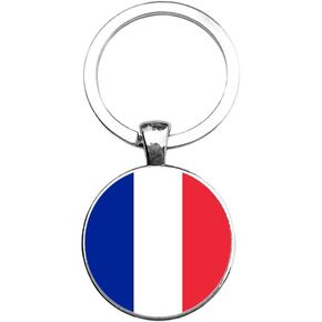 France Flag Keychain, French Eiffel Tower Map Country Heart Love Key Chain Charm Pendant (Silver)