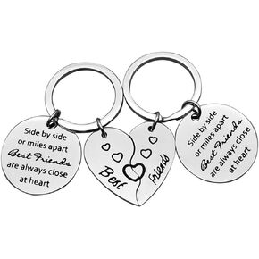 Best Friend Keychain Long Distance Friendship Keychain Gifts Side by Side or Miles Apart Best Friends are Always Close at Heart Keychain Set Christmas Birthday Gifts for Friends