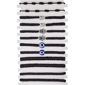 kelistom 12 Pcs Evil Eye Bracelets Mal De Ojo Bracelets Red Black Rope 7 Knots Elephant Hamsa Hand Charm Matching Friendship Bracelets for Couples