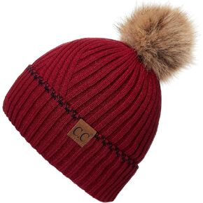 C.C Exclusives Geometric Cable Beanie Hat with Faux Fur Pom (HAT-2298)(HAT-7011)(HAT-2213)(YJ-920)