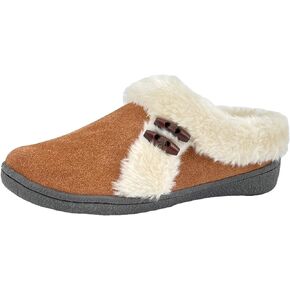 Clarks Womens Suede Leather Slipper JMH2047 - Soft Plush Faux Fur Lining - Indoor Outdoor House Slippers For Women