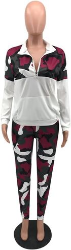 طقم ملابس THLAI مكون من قطعتين للنساء بطباعة مموهة وأكمام طويلة وسحاب وسراويل طويلة، أطقم مقاسات كبيرة in Kuwait